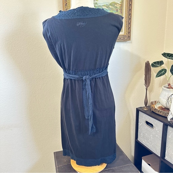 Vintage Y2K Billabong Summer Black Babydoll Midi Dress Cotton Linen Size Large - Picture 2 of 12